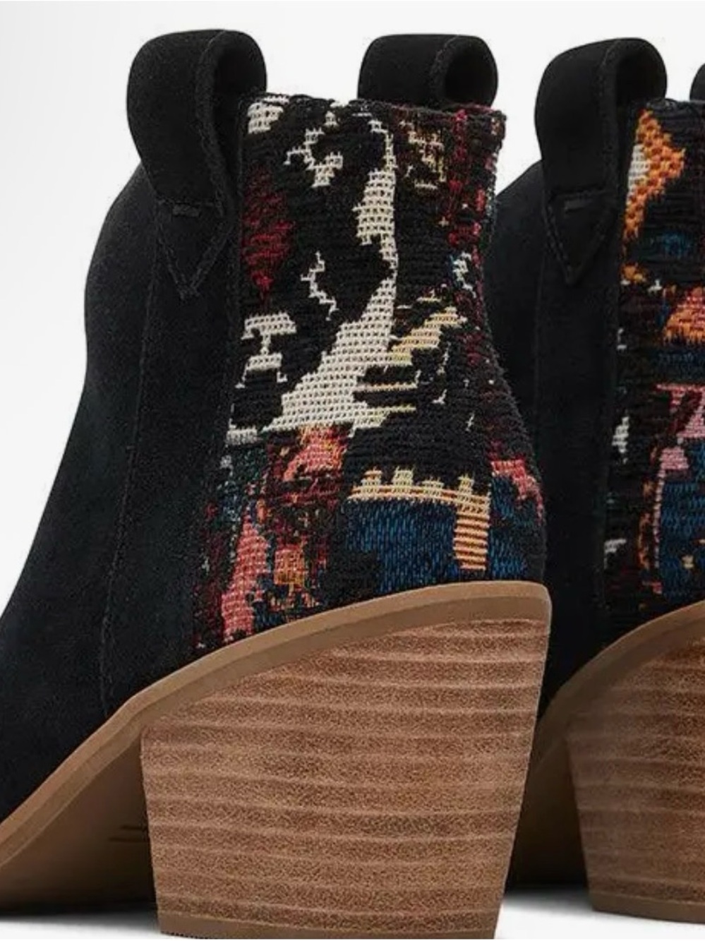 TOMS Constance Black Suede Global Woven Western Bootie NWT Size 7